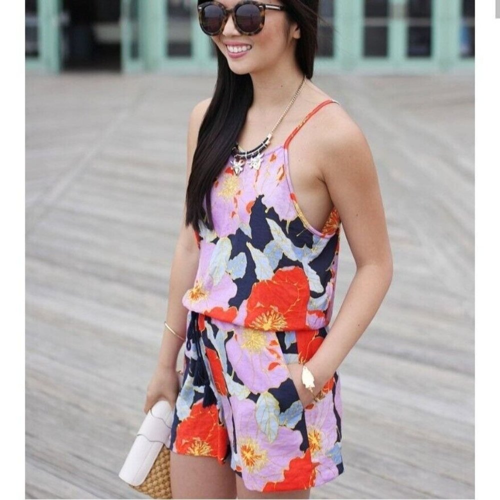LOFT Romper Floral S Full Bloom Halter Lilac Blue Summer Brunch NEW - Picture 2 of 10